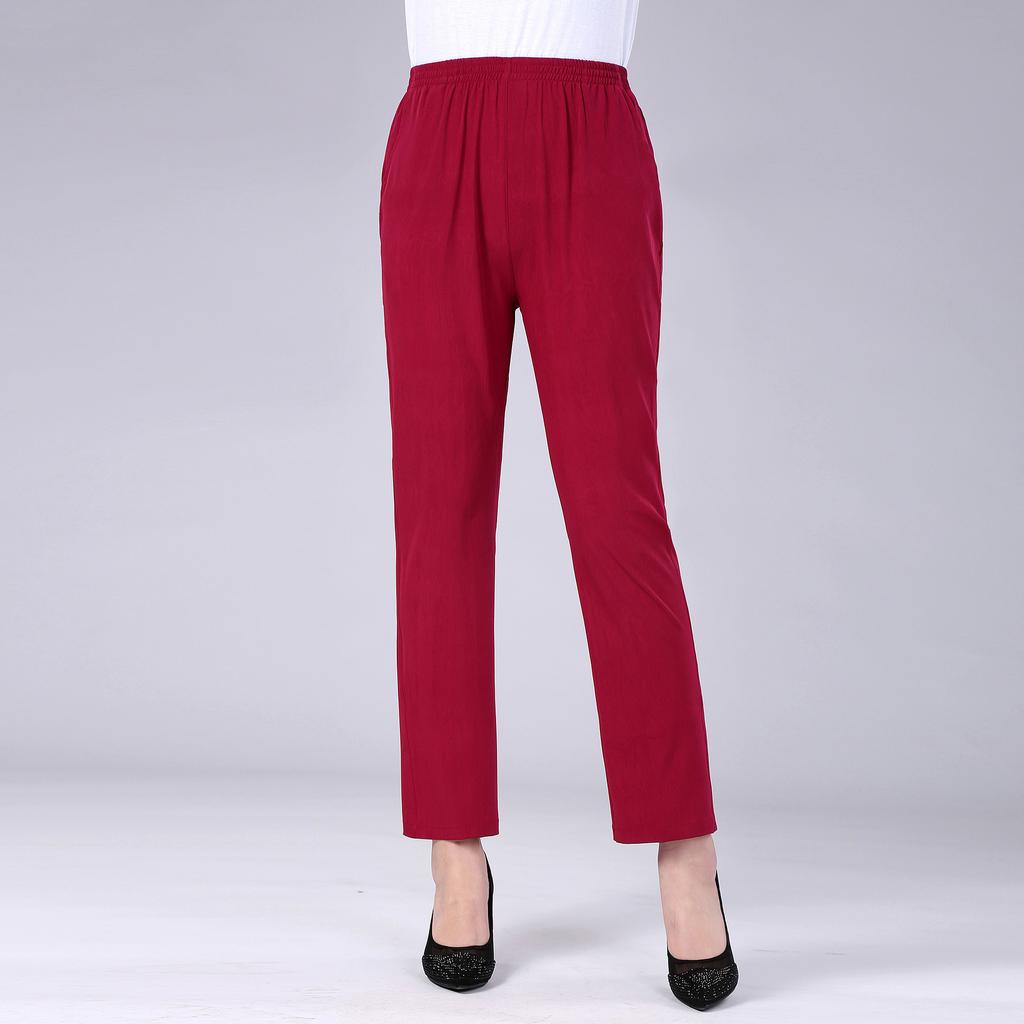 Calças Casuais Femininas de Primavera e Verão Plus Size 4XL Finas Respiráveis Cintura Elástica Cor Sólida Retas Nove Pontos