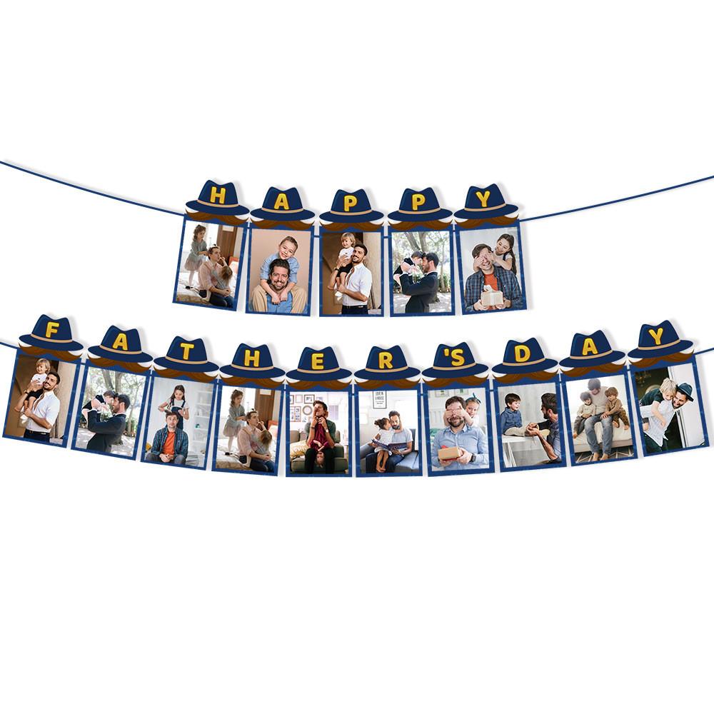 Day Father Theme Hat Pattern Creativity Paper Photo Banner Party Decoration Prop