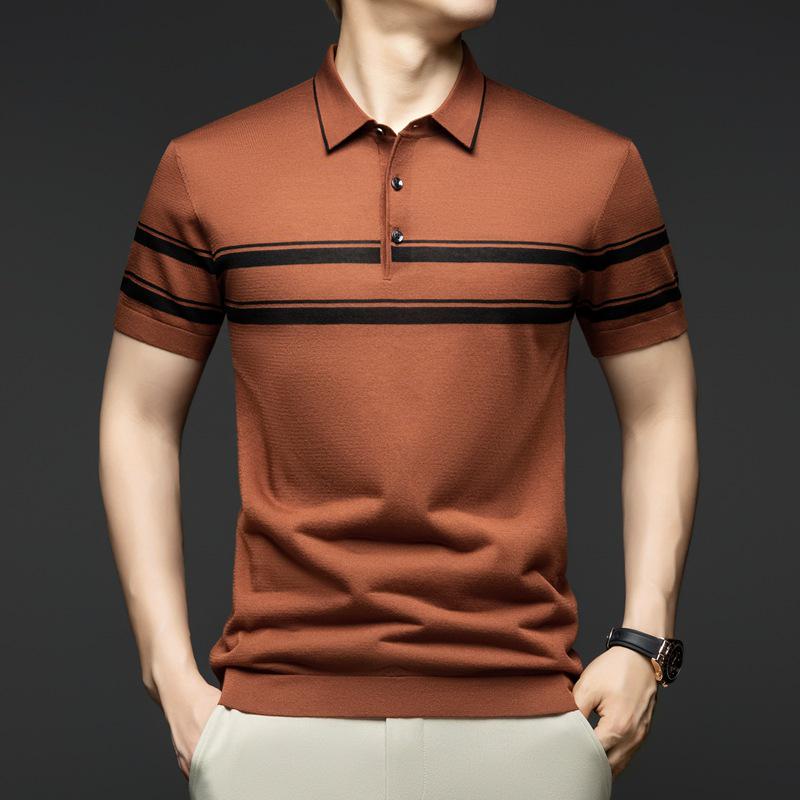 Men's 2026 Summer Casual Polo Shirt - Breathable Yarn-Dyed Stripe, Loose Fit Short Sleeve with Lapel