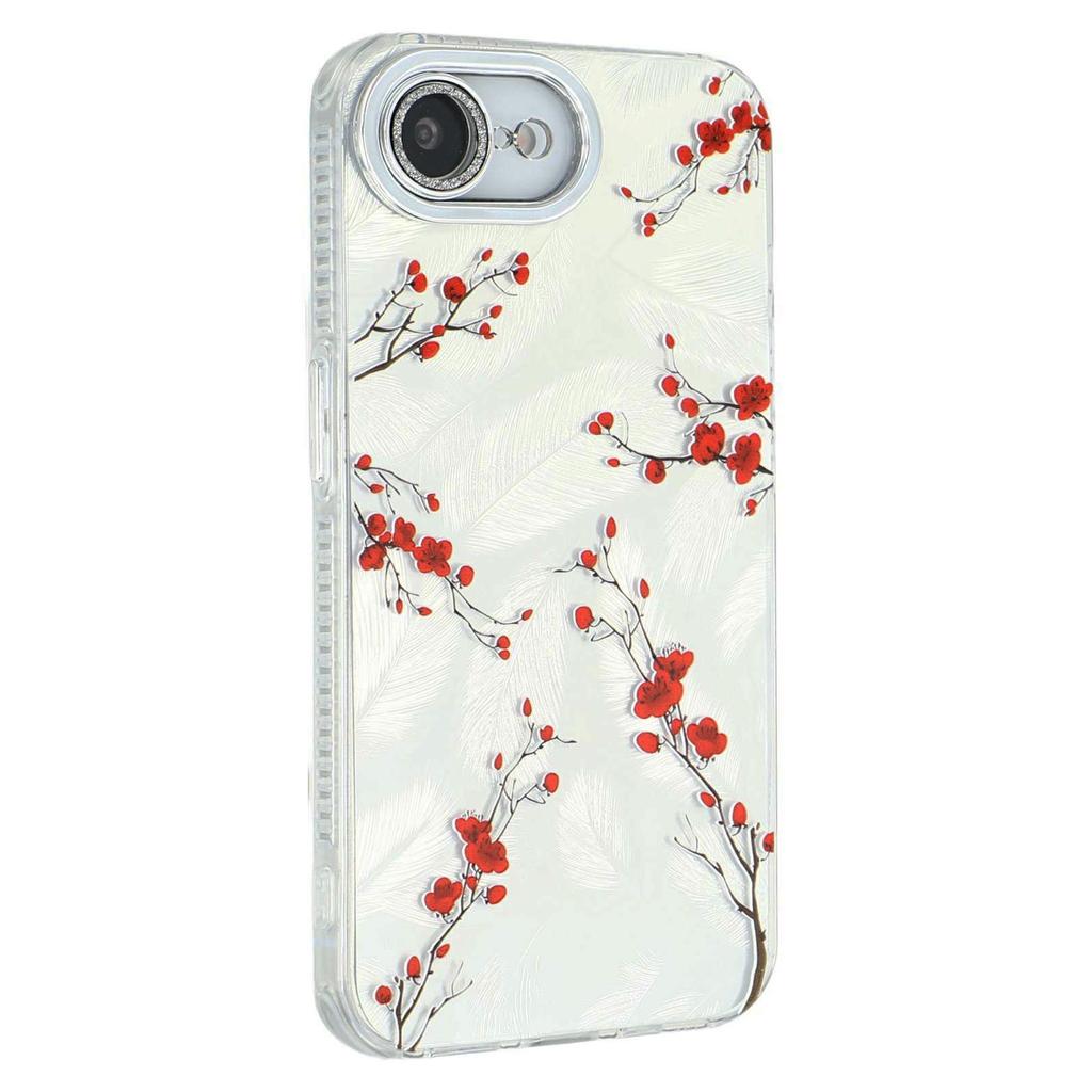 Für iPhone 16e Hülle Galvanisiertes Blumenmuster IMD TPU+PC Handy-Rückseite mit Glaslinsenfolie