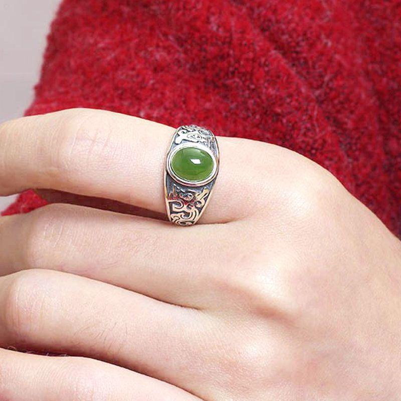 Imitation Hetian Jade Jasper Men's Ring Emerald Ring Men's Live Emerald Color Ring