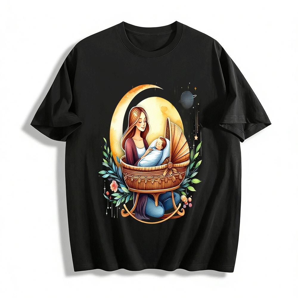 Warm Mother Love Cradle Parent-child Print Casual Top Pure cotton T-shirt XXS