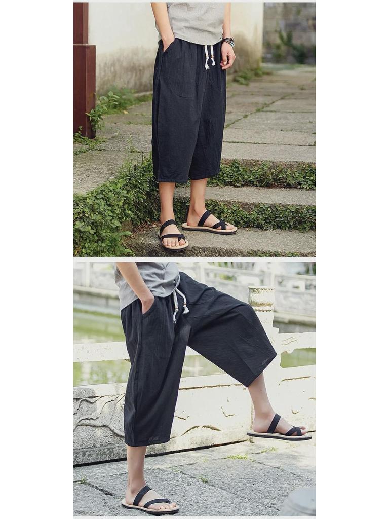 Men's Summer Loose-Fit Cotton & Linen Harem Shorts