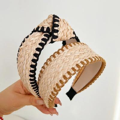 Stirnband aus Stroh mit breiter Krempe Böhmisches Haarband Elegant Anmutig Diademe für das Haar Frau Trendiges Stirnband für Frauen