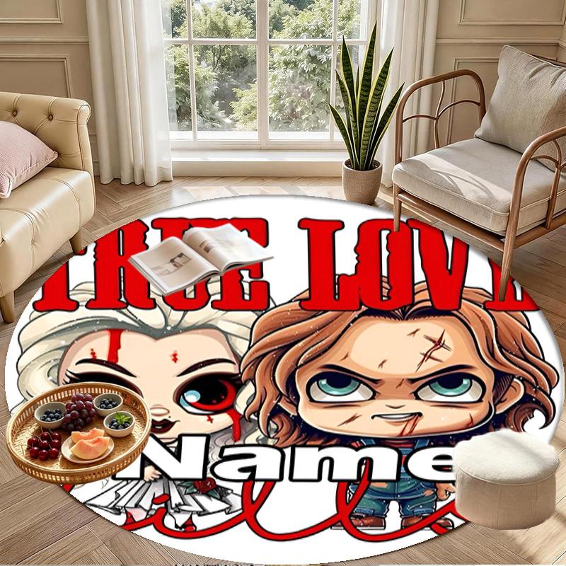 Custom Name Personalized Bride of Chucky Print Round Rug, Versatile Home Decor Carpet, for Playroom, Apartment, Balcony, Entryway, Hallway Gift