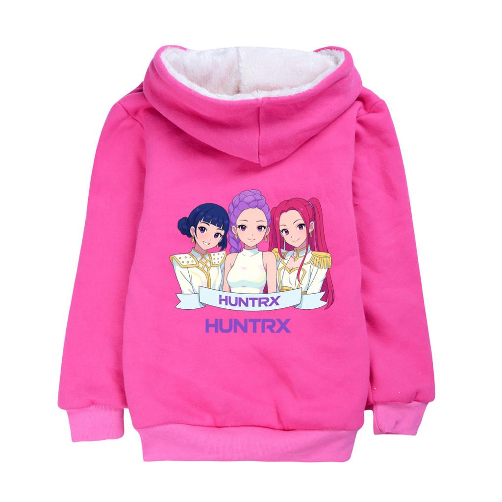 5026 Kids Girls Kpop Zoey Mira Rumi Print Huntrix Long Sleeves Velvet Warm Clothes Jacket