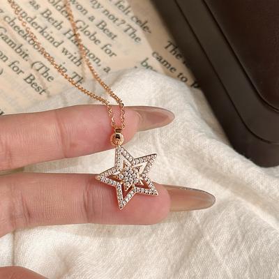 Nuova collana con pendente a stella a cinque punte vuota full diamond catena per clavicola catena per il collo ins romantica lotto