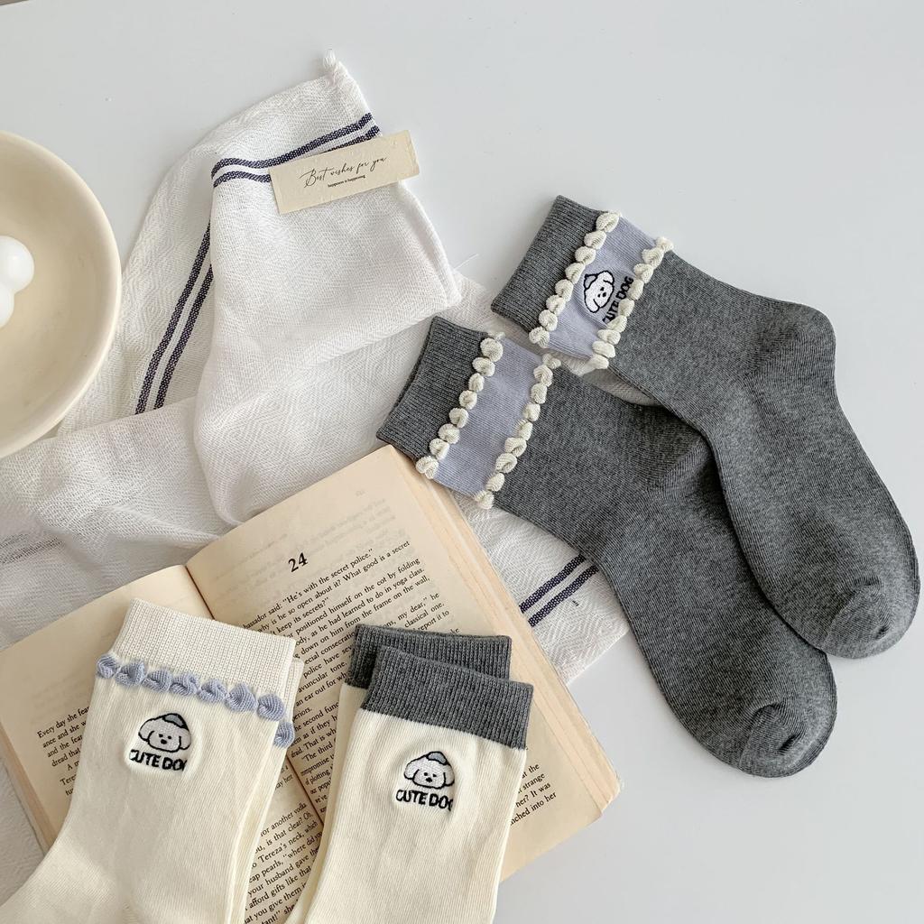 Early Autumn Puppy Socks Style Cute Socks College Style Comfortable Cotton Socks Medium Tube Socks Average Size Sweat Absorption