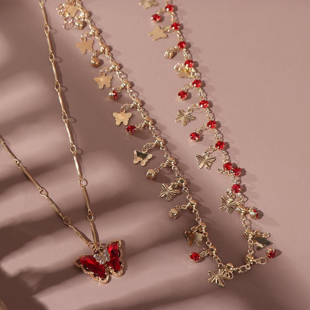Zircon Butterfly Necklace Tassel Shiny Choker Trendy Clavicle Chain  Women