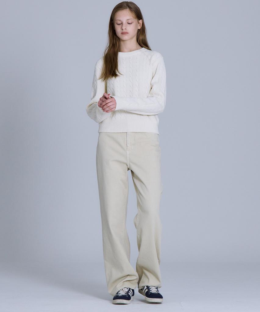BASIC HOUSE Women'S Cable Round Neck Crop Knit Oatmeal Lykt7201