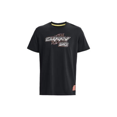 Curry Letter Print Crew Neck Short Sleeve T-Shirt Men Tops Black 1376808-001