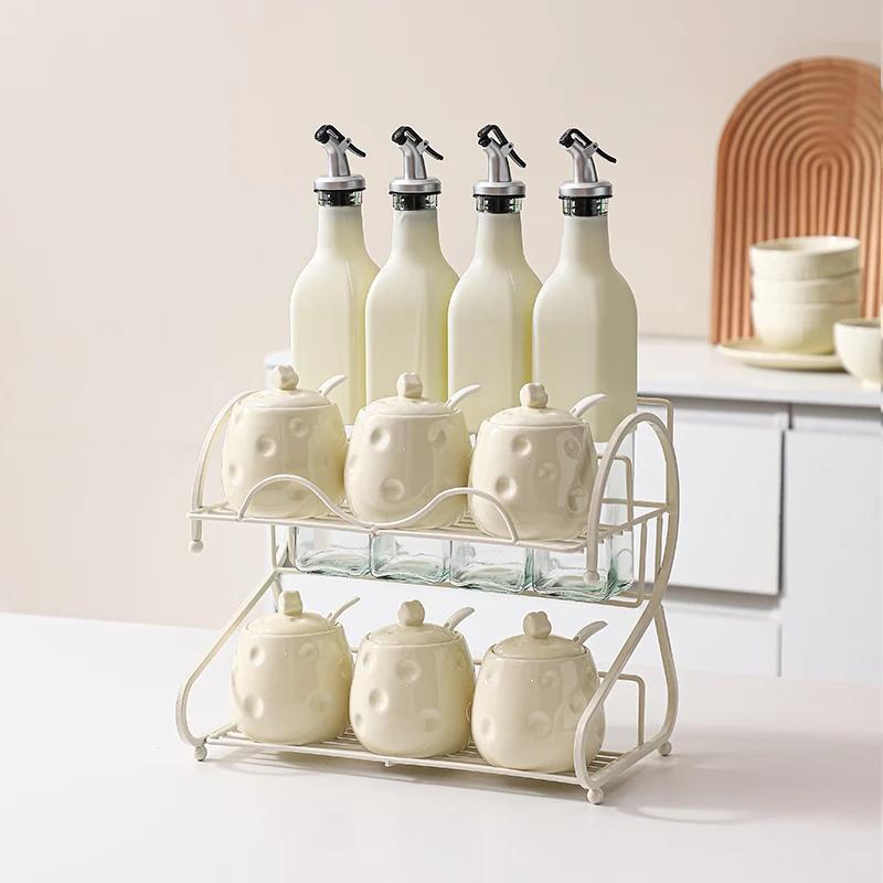 Cheese-shaped Seasoning Jar Set Kitchen Ceramic Salt Jar Household Seasoning Box Oil Salt Sauce and Vinegar Seasoning Bottle Jar