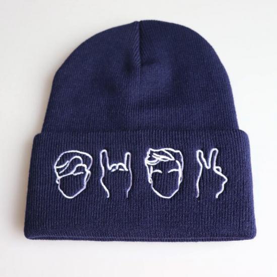 European and American internet celebrity expression gesture embroidered knitted hat, autumn and winter ski hat, pullover hat, woolen hat, Yiwu