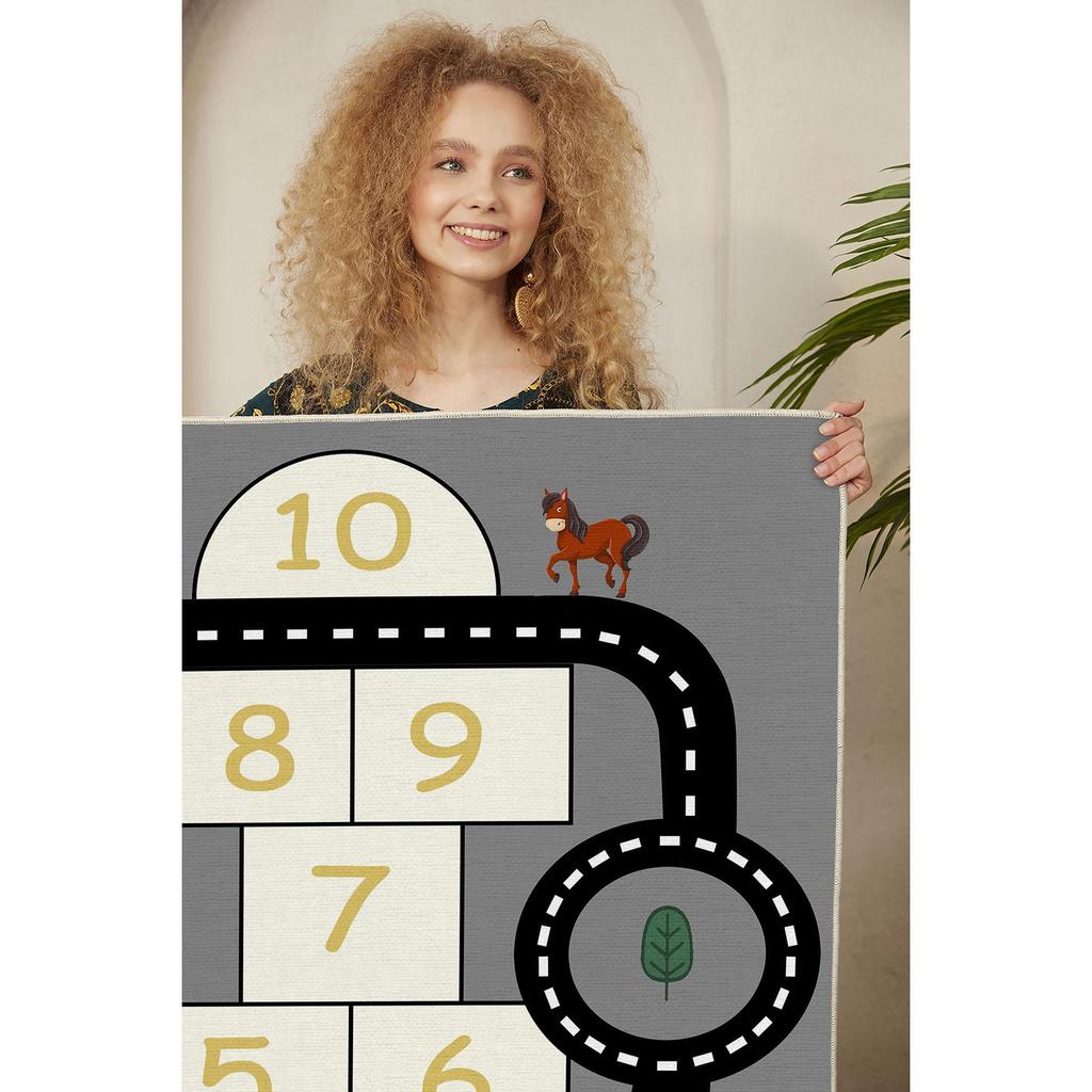 Dekorativer, rutschfester, rechteckiger Auto-Zug-Hopper mit Straßenmuster, pädagogischer Kinderteppich