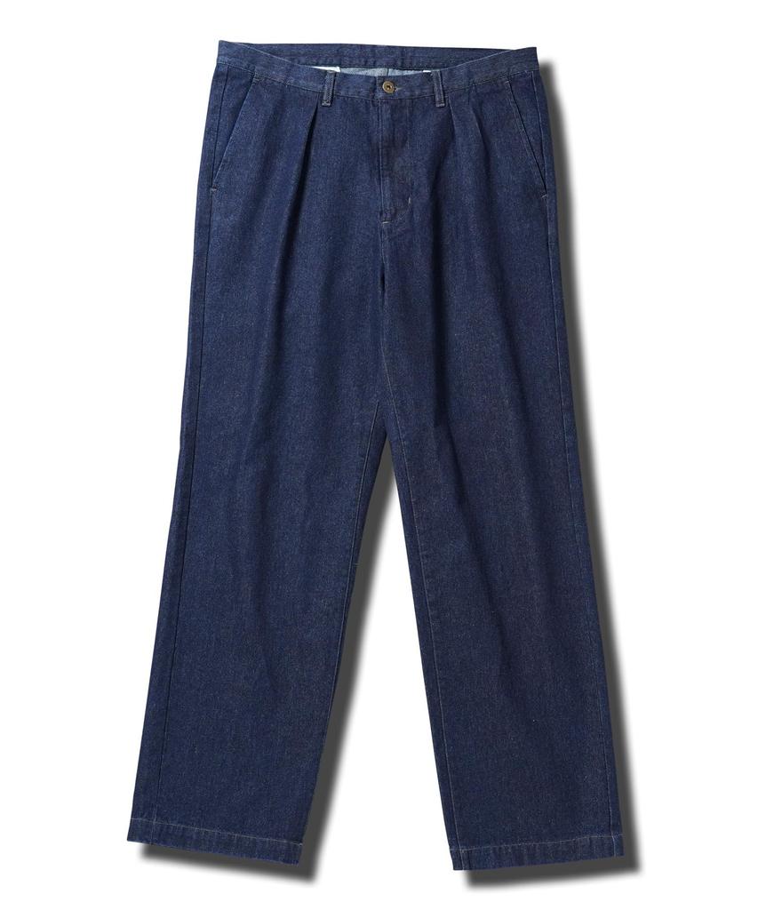Denim Tuck Wide Pants Size L Indigo Easy Wide Leg Easy Relaxed Winter [JIGGYS SHOP] Light-Weight Pants, Jeans, Black, Fit, Fit, Trendy, Washable,