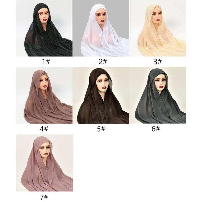 Instant Chiffon Hijab With Built In Magnet Buckle Solid Color Woman Muslim Hijab Scarf Soft Islam Turban Fashion Headband Shawl