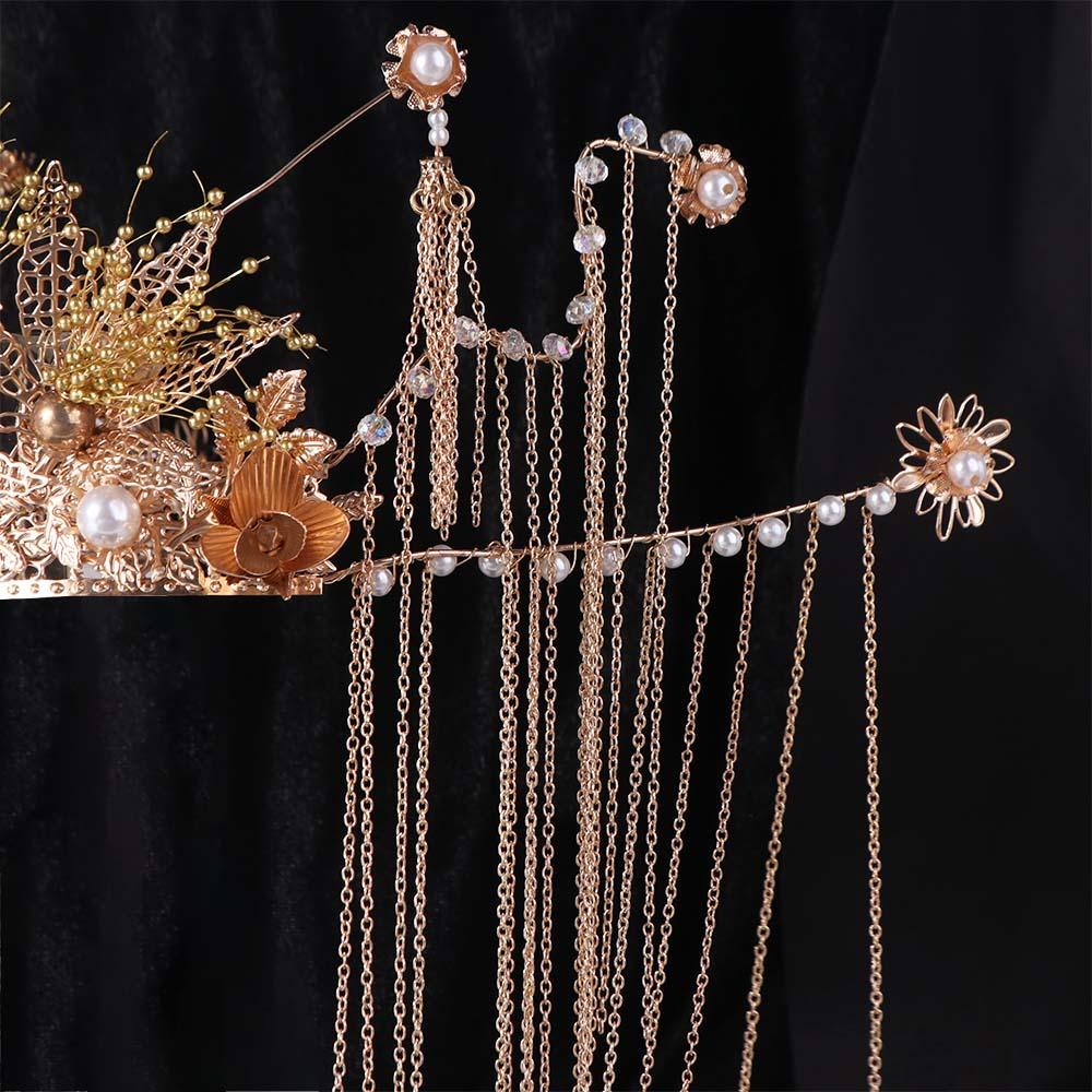 Luxury Wedding Hair Crown Chinese Style Women Hanfu Hairpin Bride Hair Crown with Ear Clips