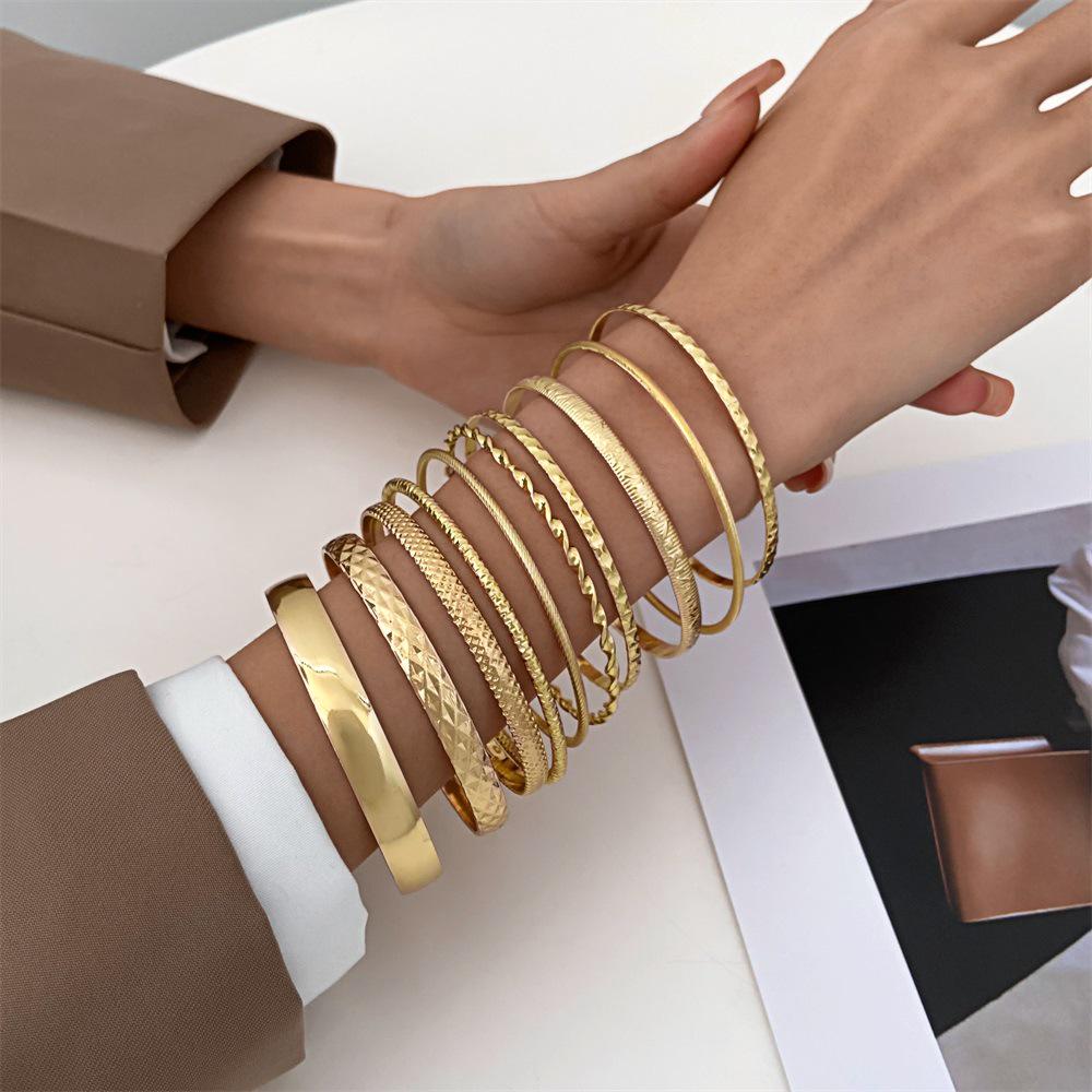 Bohemian Ethnic Gold & Silver Bangle Set - Ancient Western Style Jewelry