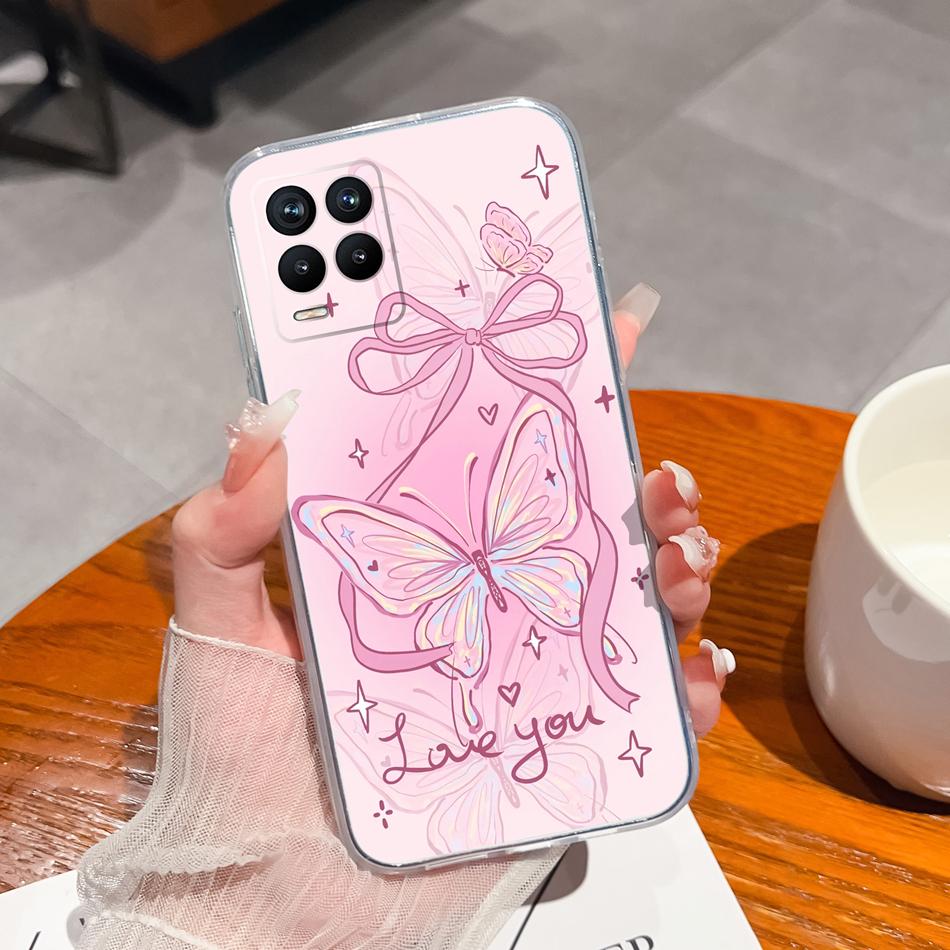 For Realme 8 Pro Case Lovely Cat Soft Transparent Phone Back Cover For Realme8 4G 5G Shockproof Comfortable TPU Silicone Bumper