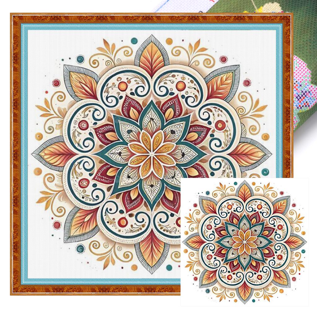Mandala Full 11CT DIY Stamped Needlework Embroidery Kit 40x40cm Printed Cross-Stitch Kits for Beginners Adults Home Decor