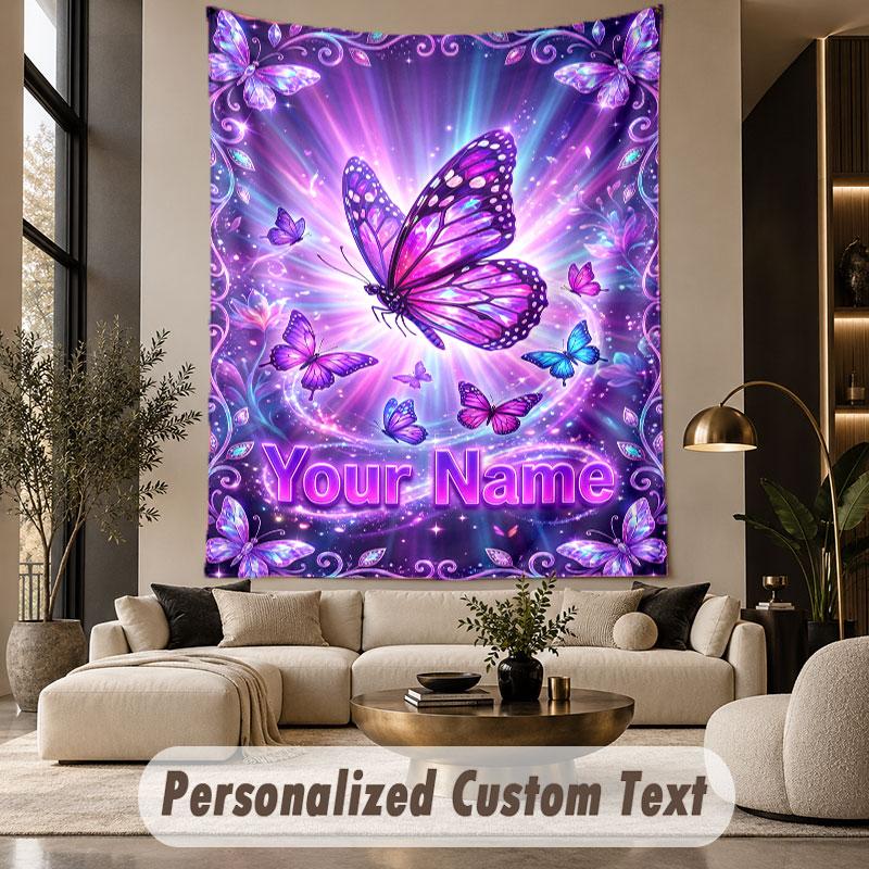Butterfly (310) Theme Wall Tapestry Customized With Name Text Personalized Hanging Tapestry For Bedroom Living Room Decor