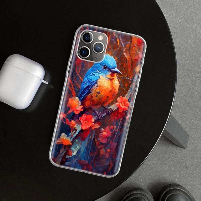 Animal Oil Painting Bird Phone Case Cover for iPhone 11 12 13 Mini 14 15 Plus 16 Pro Max 17 Air 7 8 + SE Art Customized Fundas 1