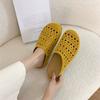 Fashion Women's Fashion Round Head Deep Mouth Cow Suede Hollow Breathable Soft Sole Anti-slip Wear-resistant Flat Slippers