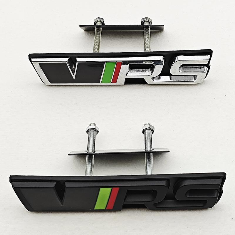 3D Metal RS Logo Emblem Car VRS Letters Front Grille Badge Sticker For Skoda VRS Octavia 1 2 3 Rapid Kodiaq Karoq Fabia Kamiq
