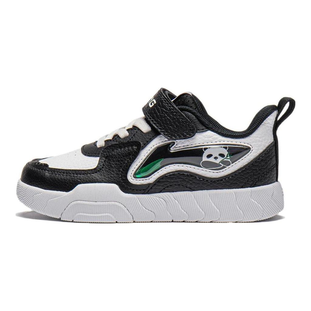 Li Ning Kids Round Toe Velcro Durable Shock Absorption Low Top Skate Shoes Kids Skate Shoes Black White YKNU022-1