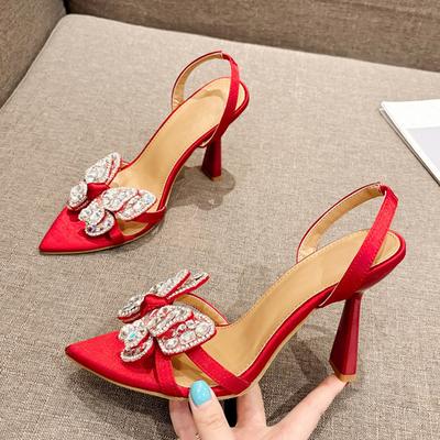 Fashion Liyke Size 35-41 Sexy Slingback Sandals Women Back Strap High Heels Summer Fashion Crystal Diamond Pointed Toe Wedding Prom Shoe