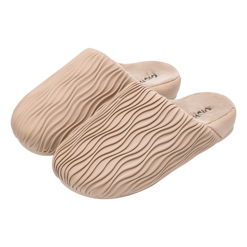 Cotton Slippers Women's Winter New Indoor Home Warmth Velvet Thick-soled Waterproof Leather Slippers Men's Winter