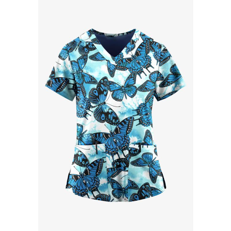 Healthcare Uniform Nurse Clinic Nursing Butterfly Workwear Hospital T-shirt Tee Short Sleeve Blouse Carer Working Women Medical