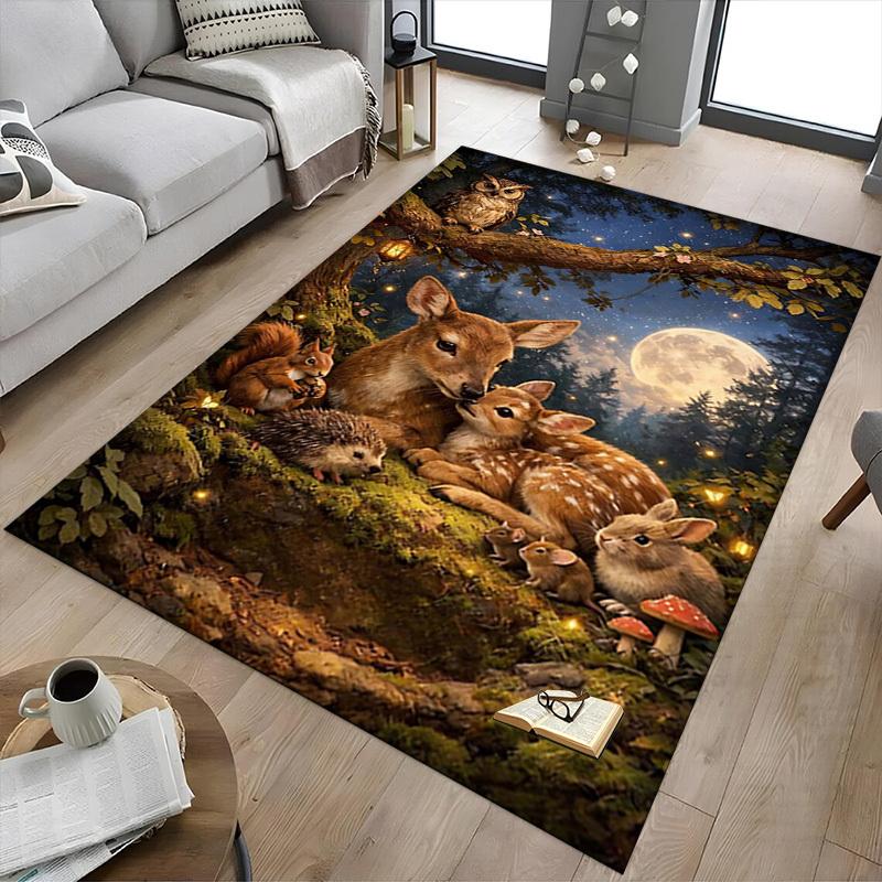 1PC forest animals Non-Slip Floor Carpet Compatible for Office&Living Room&Bedroom&Dining room - Flat - Weave Machine-S0402