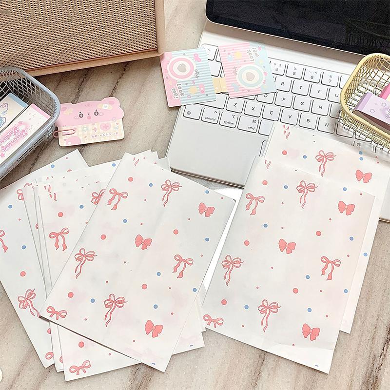 50pcs 12×17cm Pink Bowknot Heart Paper Bags Cute Photo Cards Jewelry Packaging For Handmade Crafts Gift Wrapping Storage Pouches