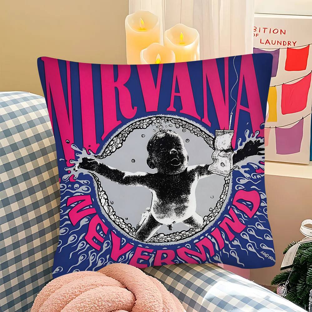 Hot N-Nirvana-K-Kurt Cobain Pillow Case Square Pillow Bedroom Sofa Leisure Comfort Cushion Car Living Room Home Decoration