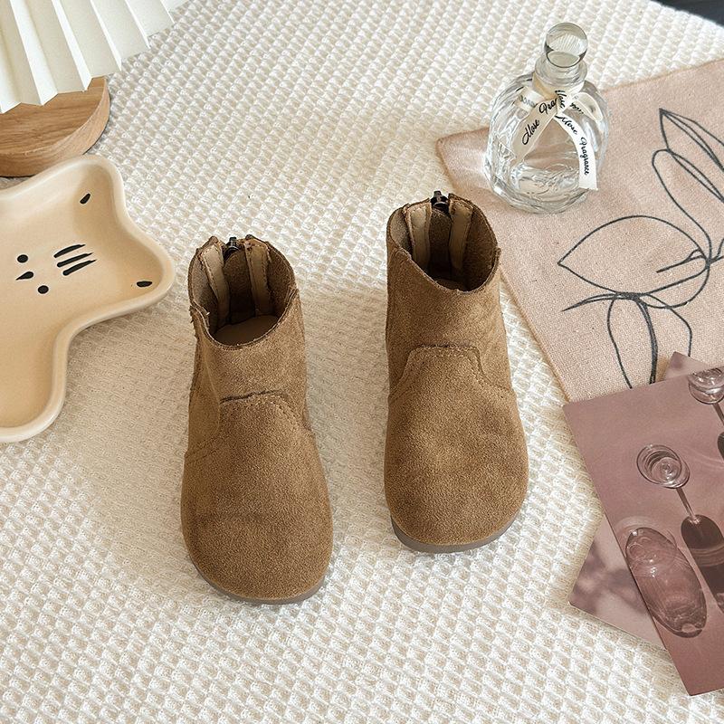 

Korean-style autumn and winter new children s boots, girls fashionable back-zip single boots, British-style short boots for older girls 23 хаки