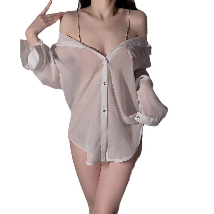 Sex Underwear Sexy Imitation Shirt Perspective Chiffon Nightdress Premium Diamond Suspender Pure Desire Pajamas