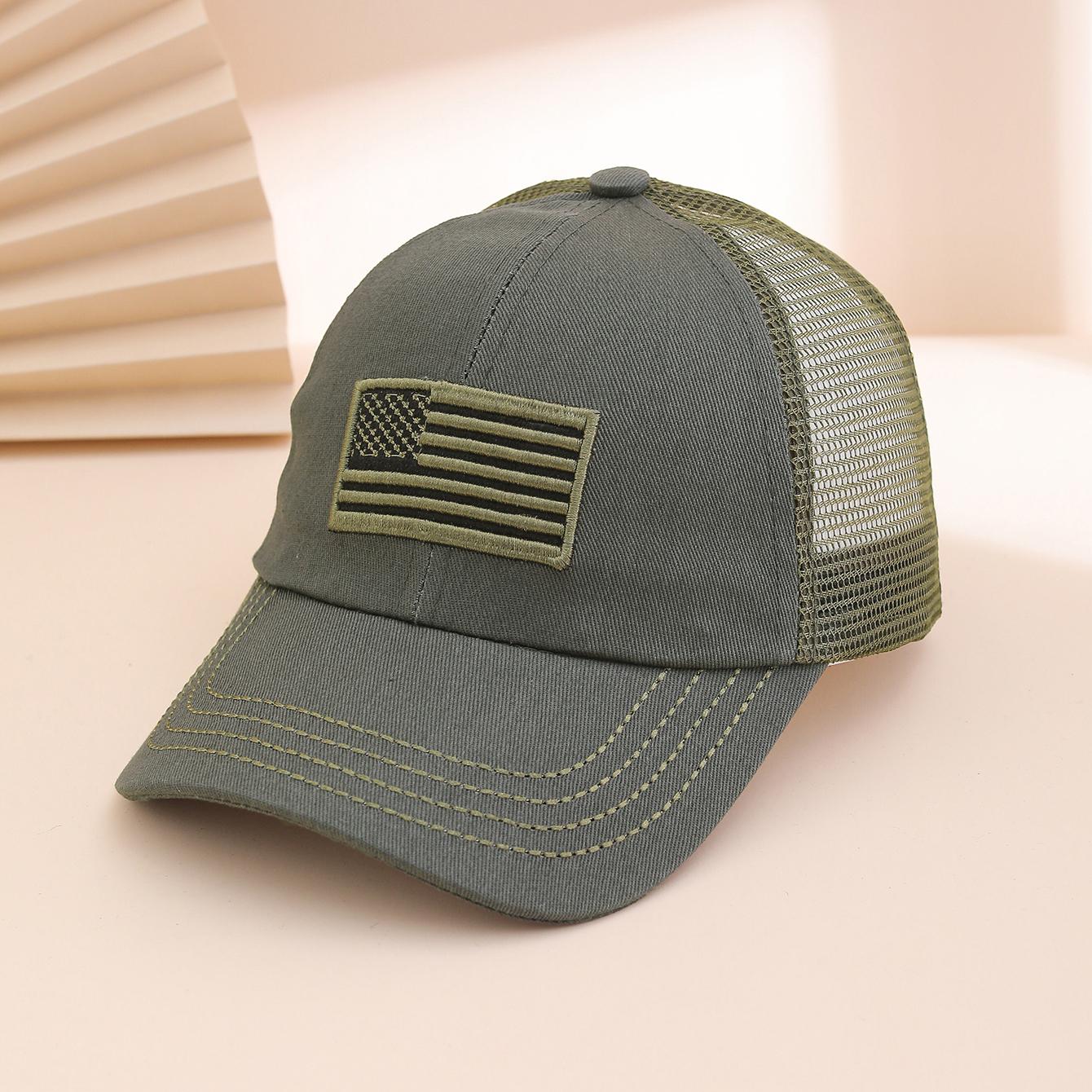 

Camouflage flag grid cap, wide brim sunshade adjustable, fashionable and trendy baseball cap, daily casual, outdoor sports One Size
