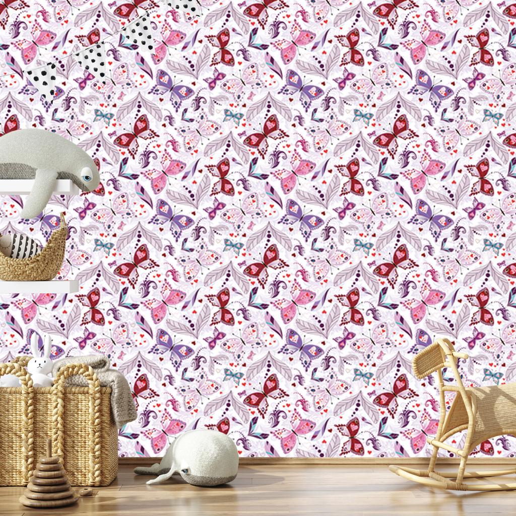 Wallpaper Butterflies Hearts and Dots for Living Room and Bedroom 50x1000
