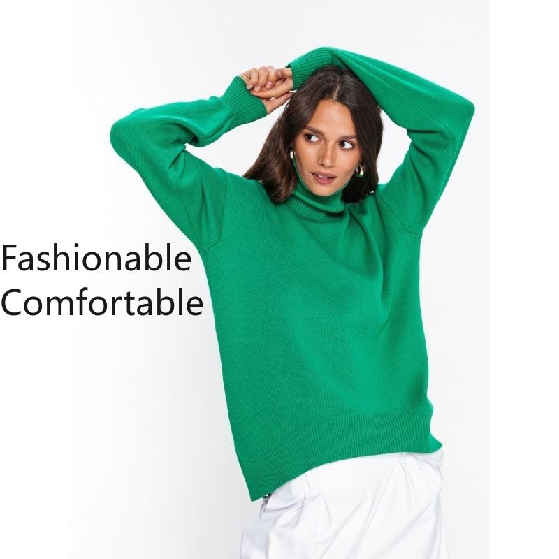 Winter Women Knitted Top Oversized Turtleneck Sweater Pullovers Warm Soft Basic Green Rose Red Girl