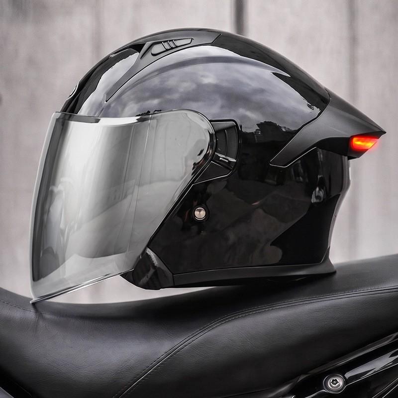 Smart LED Tail Light Motorcycle Helmet 3/4 Open Face ABS Full Protection Universal Fit Men Women