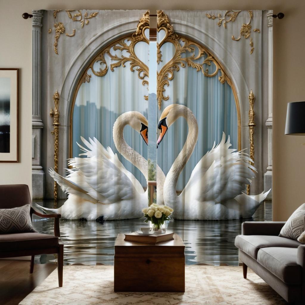 2 pieces HD digital gray light luxury European warm swan curtain home decoration style decoration living room bedroom rod curtai
