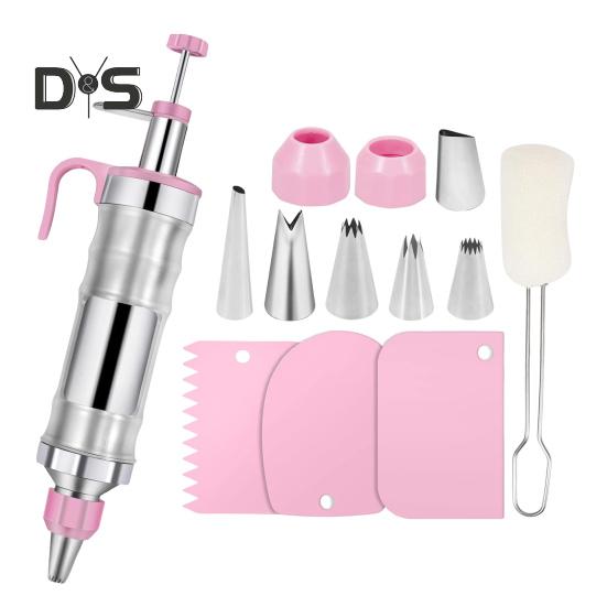 13 ks sada na zdobení dortů z nerezové oceli, stroj na výrobu sušenek, lis na sušenky, opakovaně použitelná sada na zdobení polevy na dorty a muffiny.