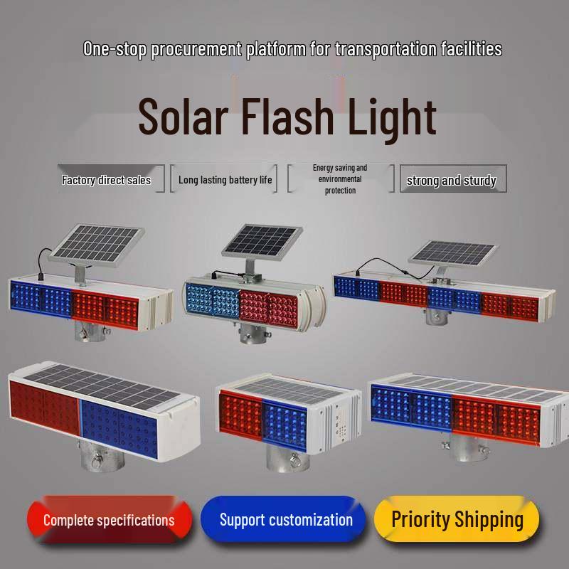 Double-Sided Solar LED Traffic Warning Light: Red & Blue Flashing Signals for Road Construction