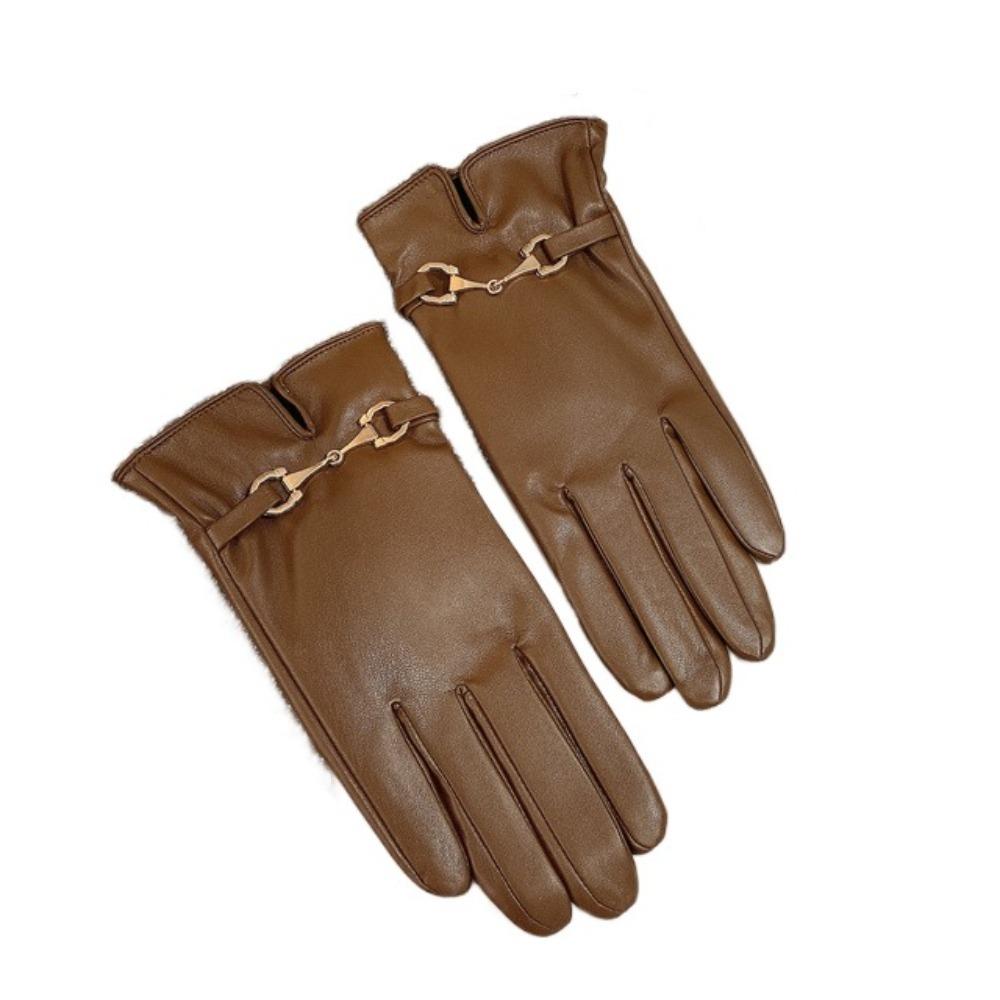 

Женские кожаные перчатки из ПУ Утепленные перчатки Простые варежки с полным пальцем Для улицы кофейный