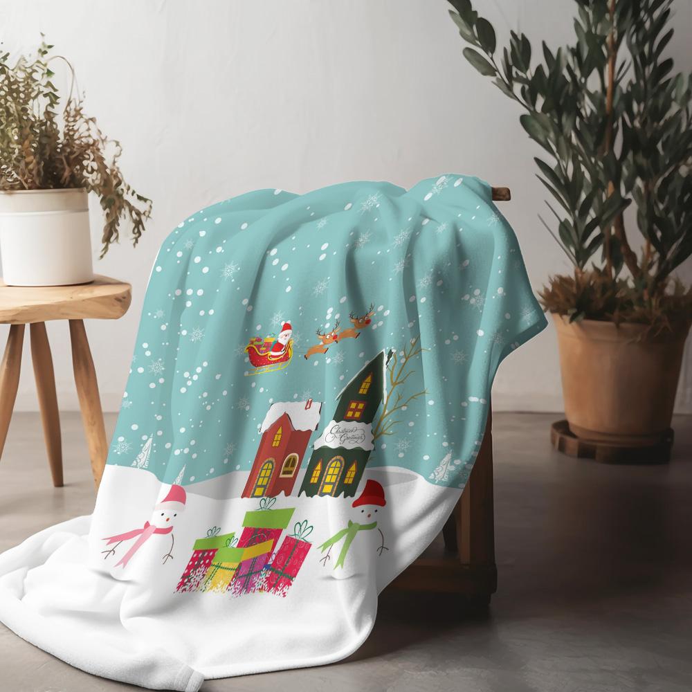 

Cozy Christmas Throw Blanket Reindeer Snowflakes Winter Holiday Decor Festive Warm Soft Flannel Gift Home 75x90cm