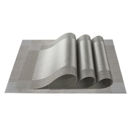HappyHome Placemats, Set of 4, Reversible, Water-Repellent, Stain-Resistant, Washable, Easy to Clean, 30 x 45 cm (Silver)