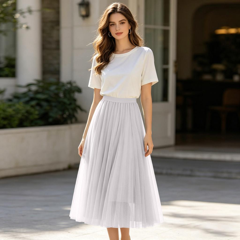 Ladies' Casual And Fashionable Mesh Half Skirt Long Skirt