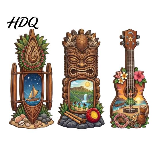 Bohemian Style Wall Hanging 3Pcs Hawaiian Tiki Wooden Sign Tropical Surf Coastal