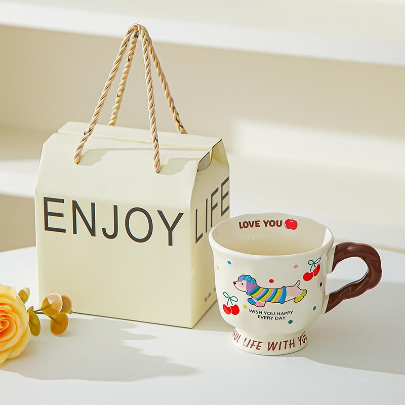 Creative cute dachshund ceramic mug couple cup water cup household coffee cup for friends birthday gift